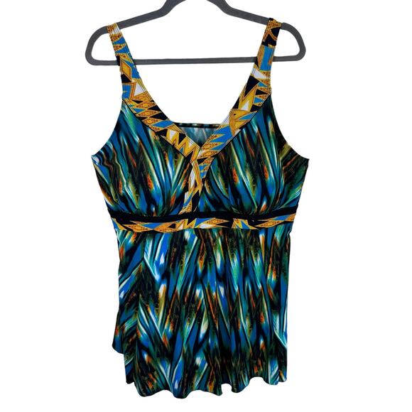 Septangle Colorful Boho Tropical Padded Bra V-Neck Swim Dress Plus Size 24W - Picture 3 of 9